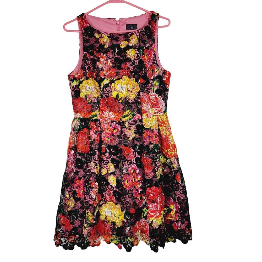 Adrianna Papell pink floral lace sleeveless fit and flare dress Size 8 Romantic